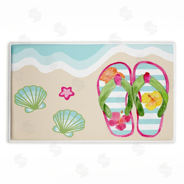 Audrey Jeanne Roberts | Flip Flops on Beach Shore Plush Bath Mat