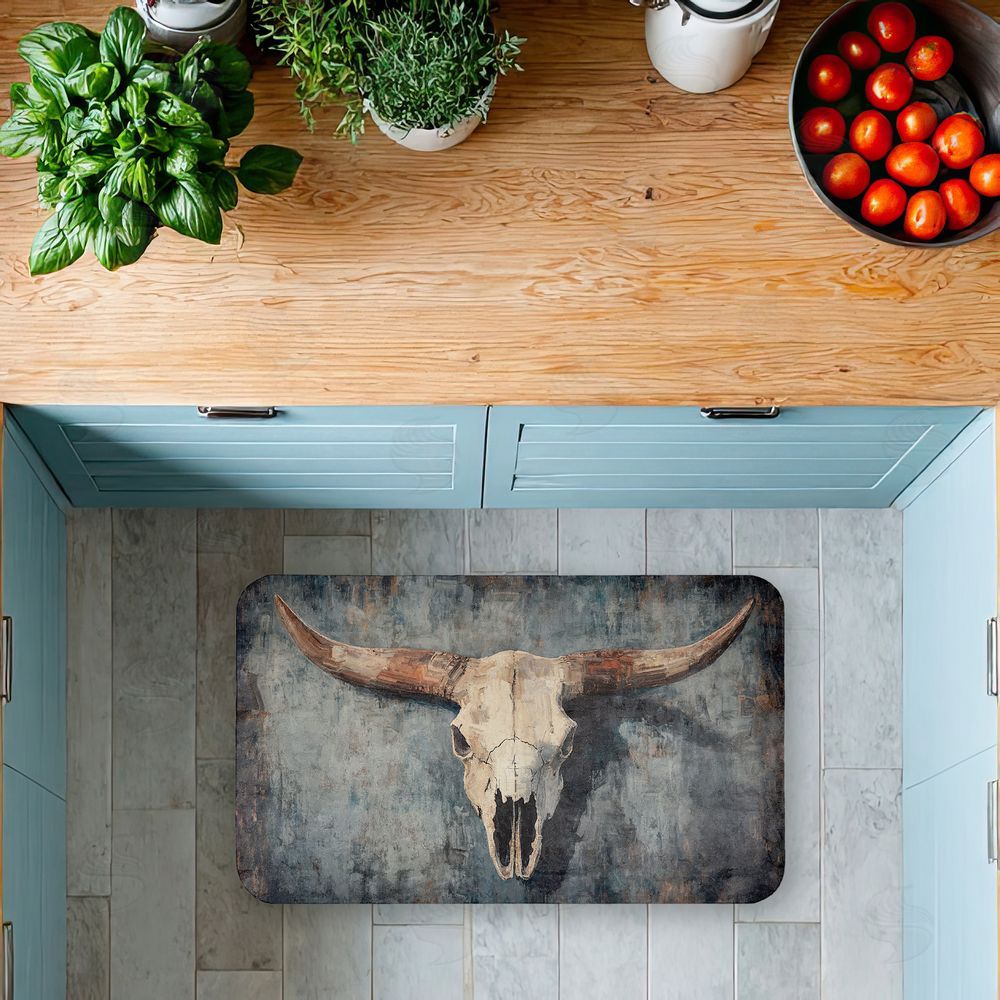 Nina Blue | Dark Vintage Cow Skull Anti-Fatigue Mat