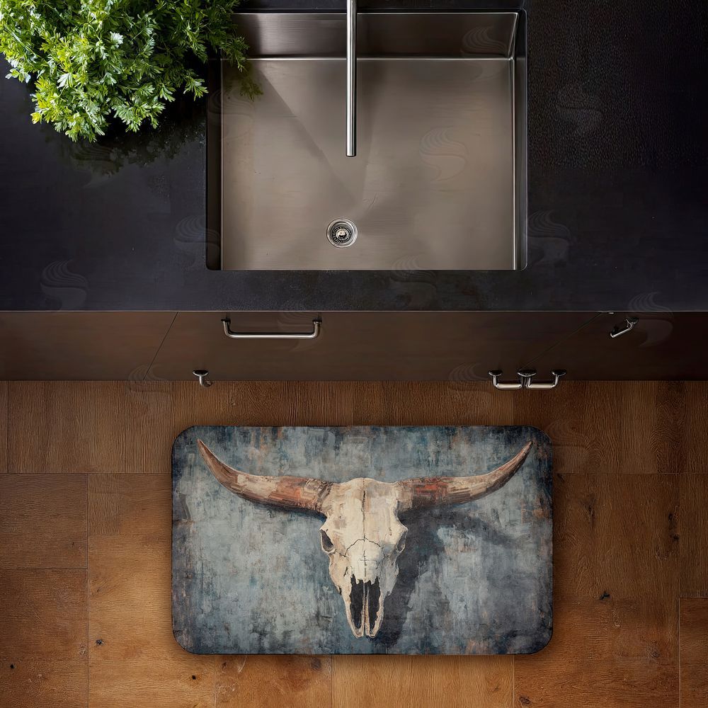 Nina Blue | Dark Vintage Cow Skull Anti-Fatigue Mat