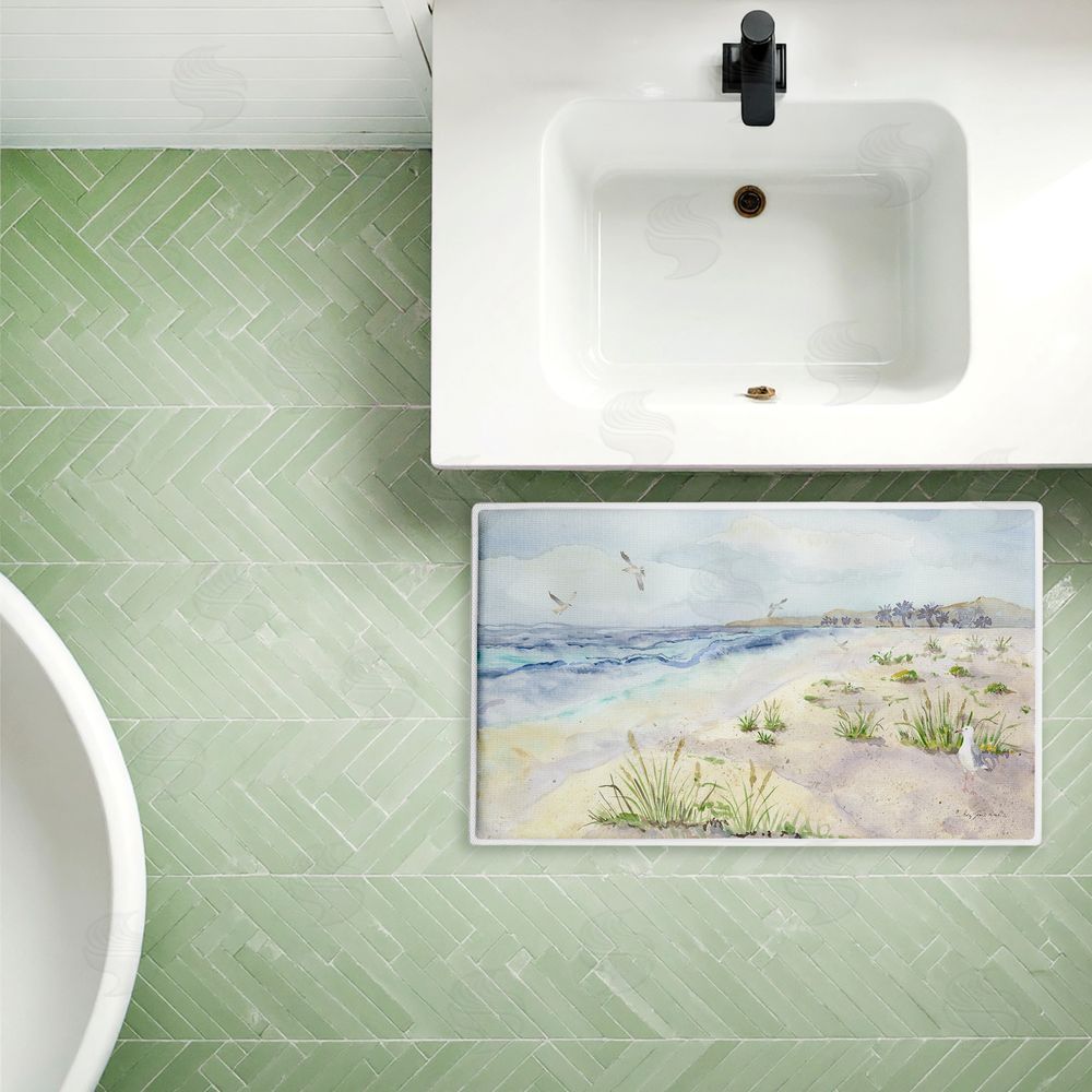 Audrey Jeanne Roberts | Seagull by Beach Shore Plush Bath Mat