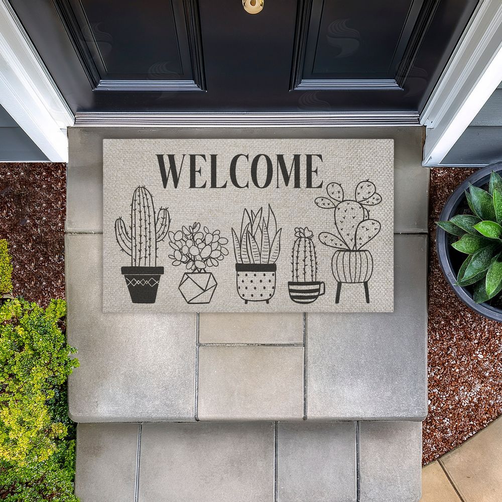 Deane Beesley | Various Potted Cactus Welcome Faux Sisal Door Mat
