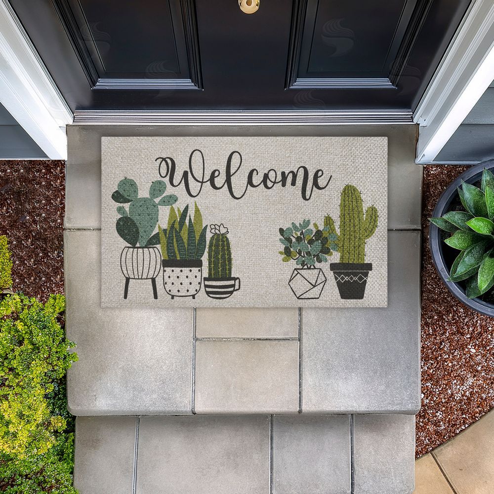 Deane Beesley | Cursive Welcome Potted Cacti Faux Sisal Door Mat