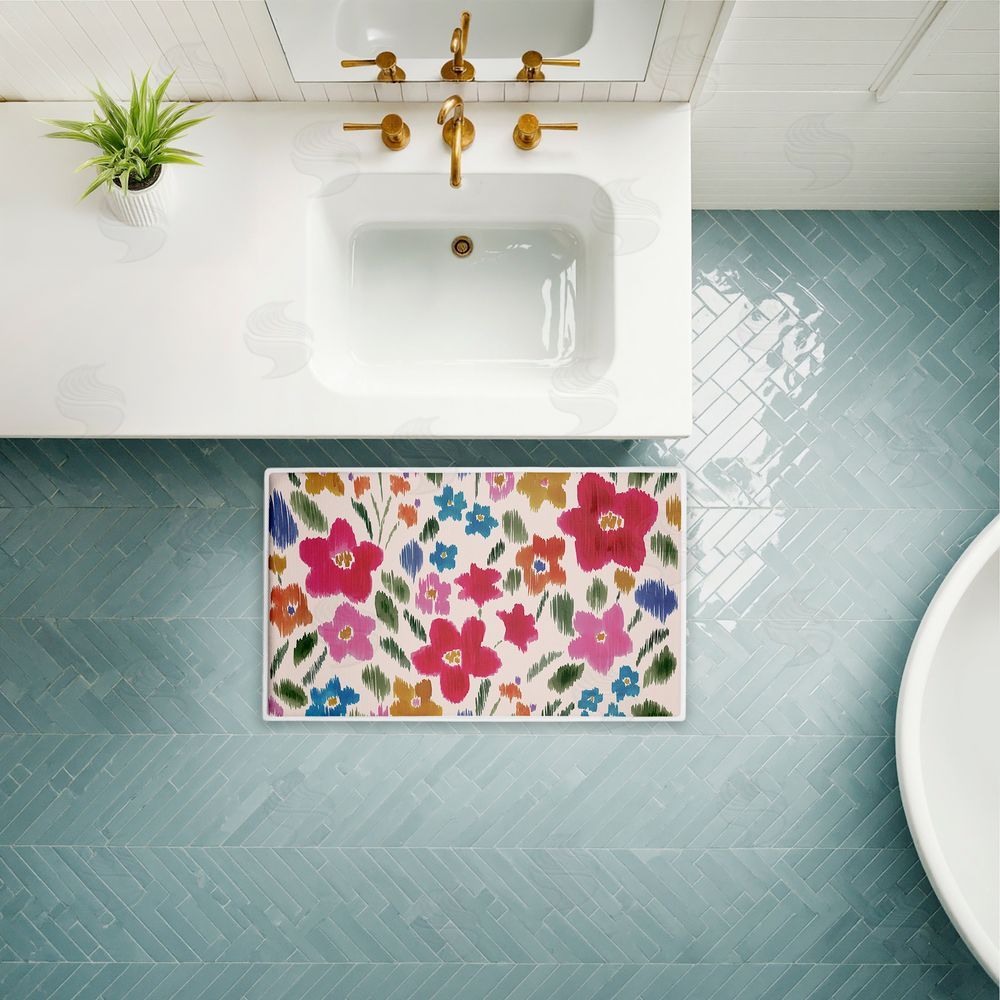 Heather McLaughlin | Boho Ikat Flowers Plush Bath Mat