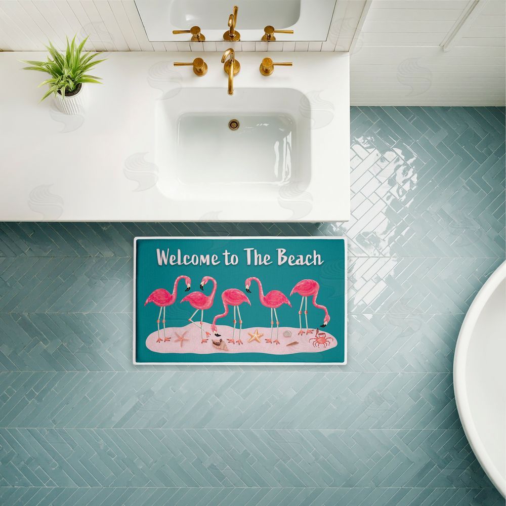 Darlene Seale | Flamingo Beach Greetings Plush Bath Mat