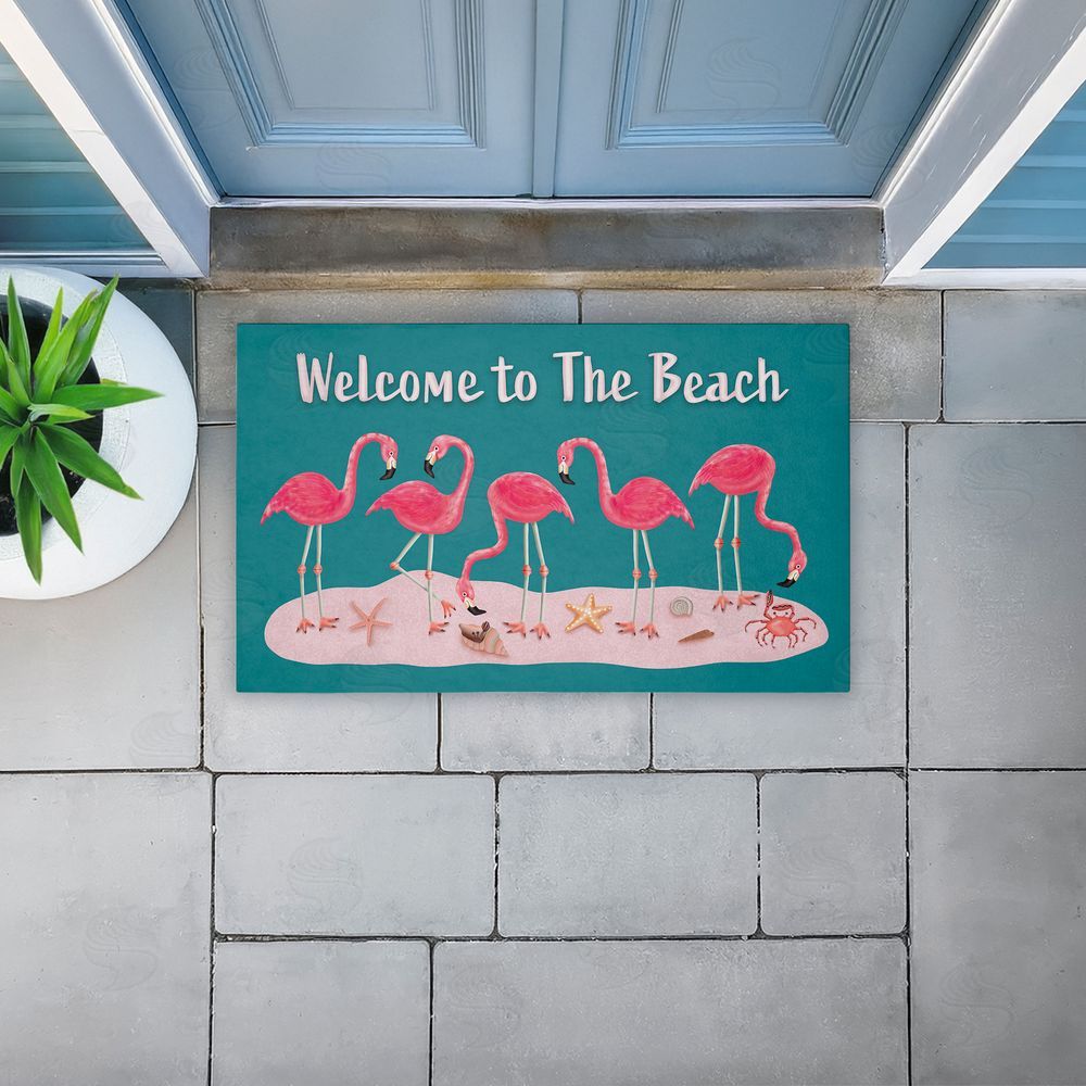 Darlene Seale | Flamingo Beach Greetings Non-Woven Door Mat