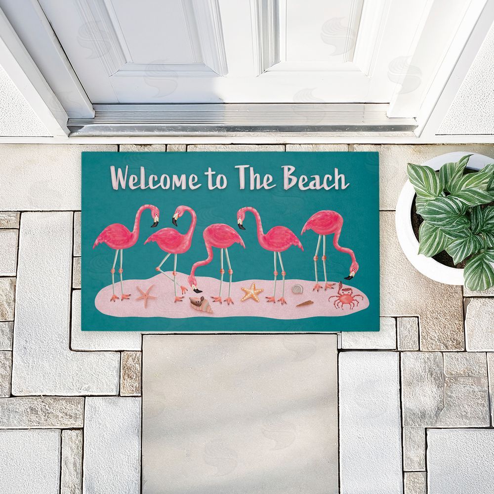 Darlene Seale | Flamingo Beach Greetings Non-Woven Door Mat
