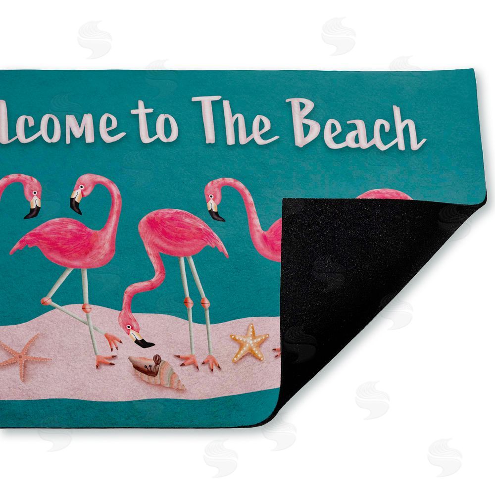 Darlene Seale | Flamingo Beach Greetings Non-Woven Door Mat