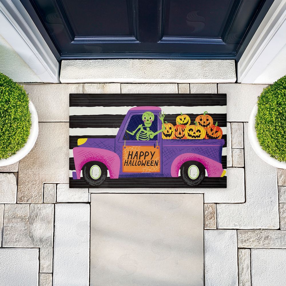 Arrolynn Weiderhold | Happy Halloween Skeleton Driver Non-Woven Door Mat