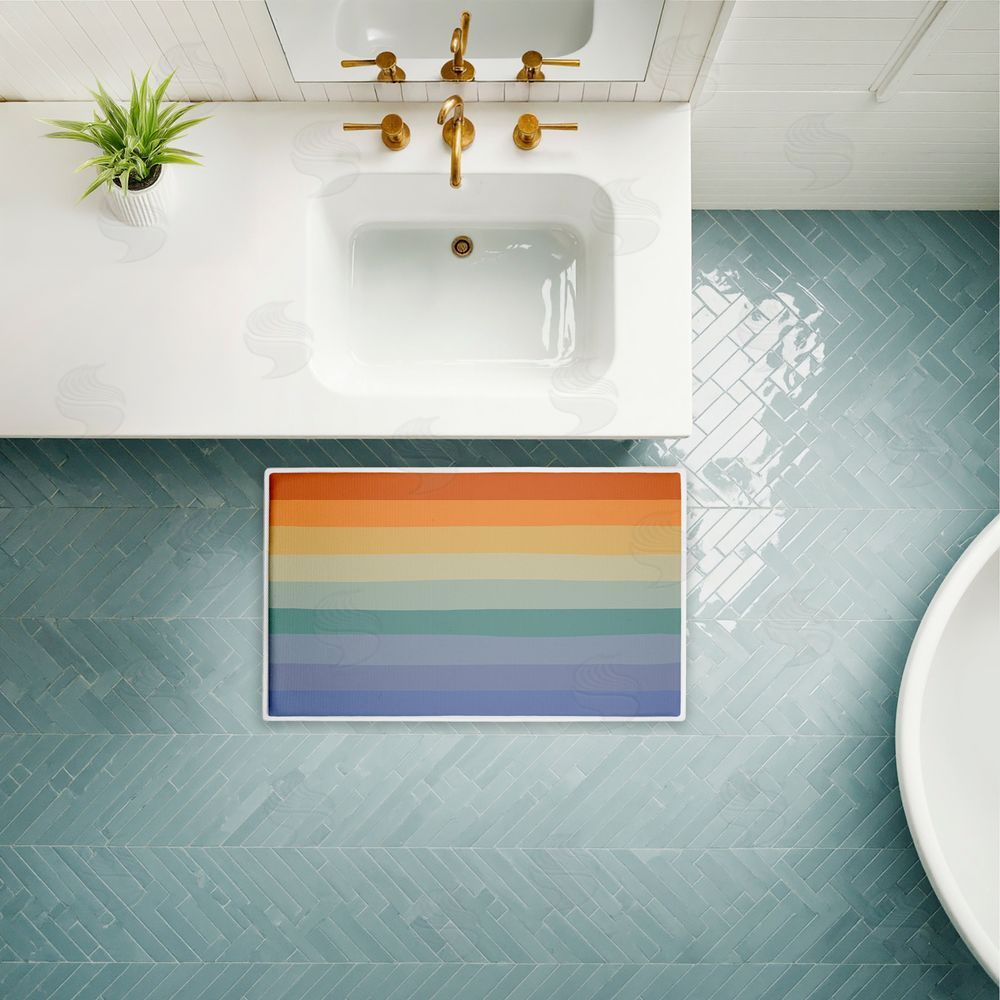 Darlene Seale | Rainbow Stripes Gradient Plush Bath Mat