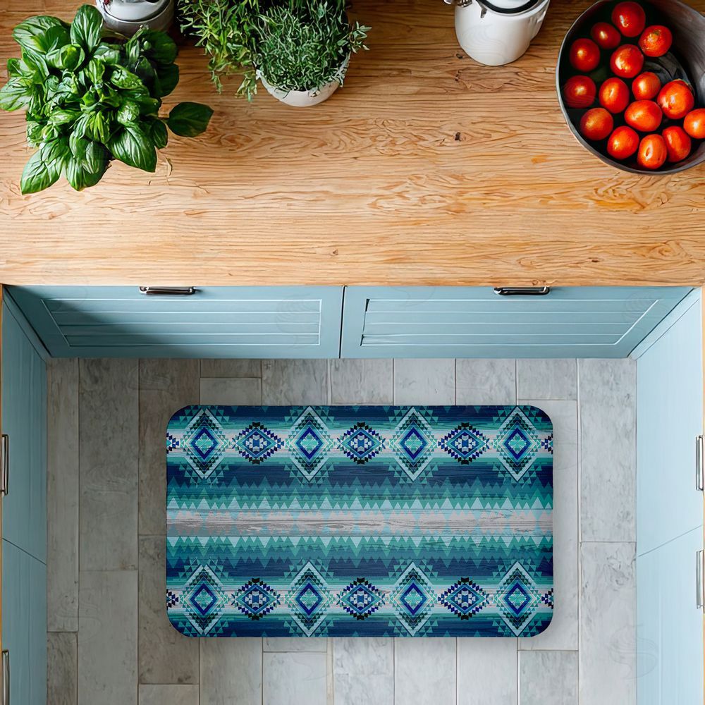 Jennifer Ellory | Blue Boho Geometric Anti-Fatigue Mat