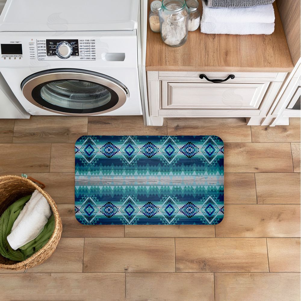 Jennifer Ellory | Blue Boho Geometric Anti-Fatigue Mat