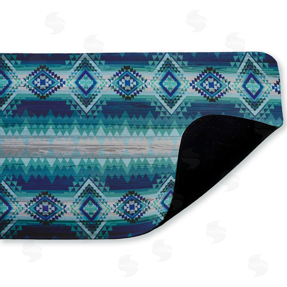Jennifer Ellory | Blue Boho Geometric Anti-Fatigue Mat