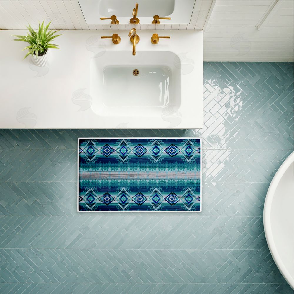 Jennifer Ellory | Blue Boho Geometric Plush Bath Mat