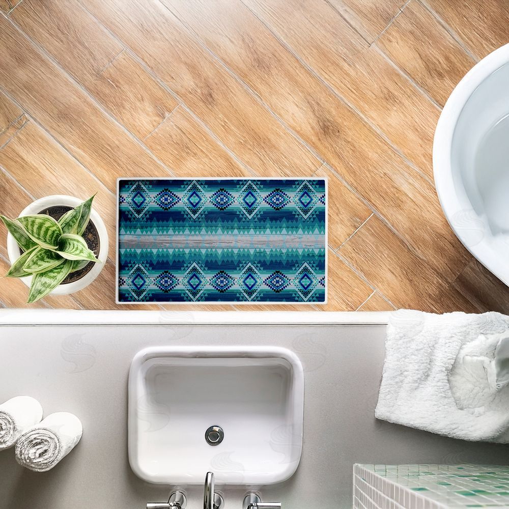 Jennifer Ellory | Blue Boho Geometric Plush Bath Mat