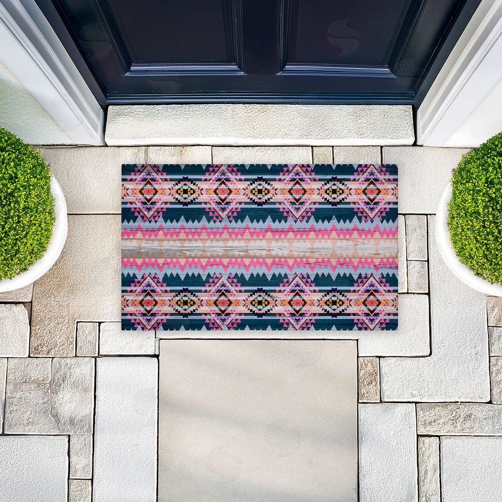 Jennifer Ellory | Boho Geometric Pink & Blue Non-Woven Door Mat