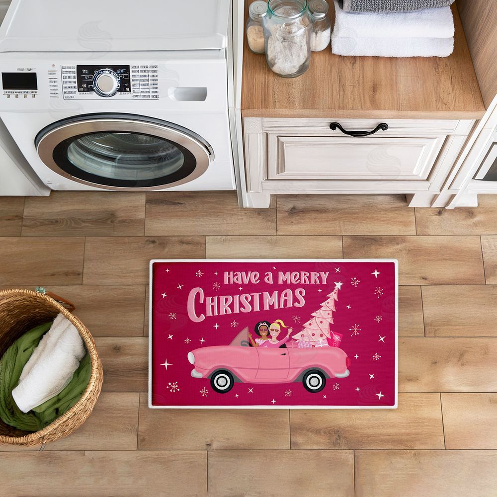 Darlene Seale | Midcentury Pink Christmas Plush Bath Mat