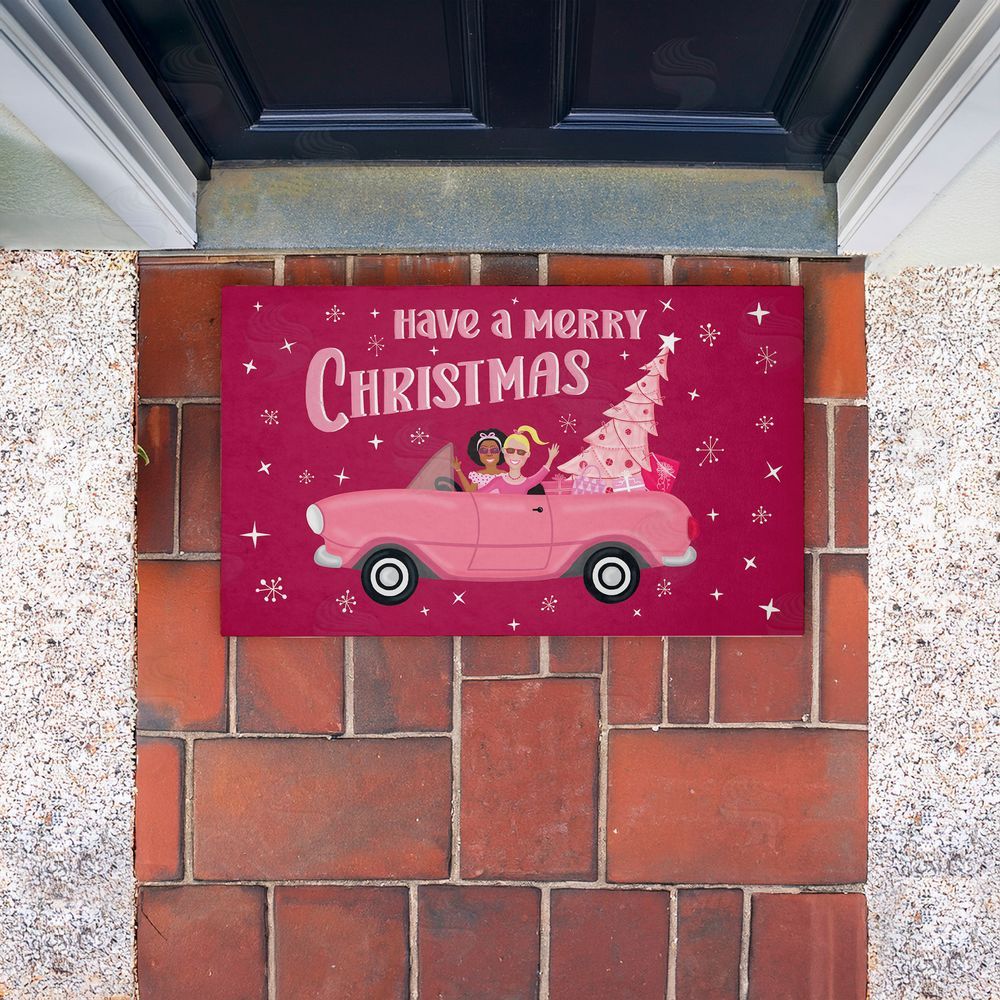 Darlene Seale | Midcentury Pink Christmas Non-Woven Door Mat