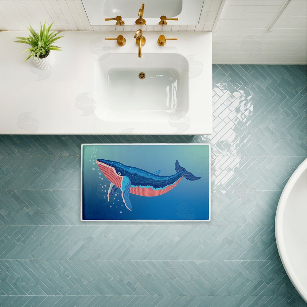 Darlene Seale | Coastal Whale with Bubbles Plush Bath Mat