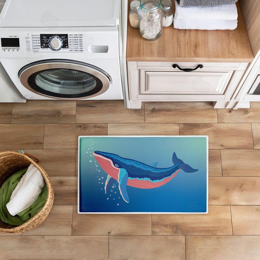 Darlene Seale | Coastal Whale with Bubbles Plush Bath Mat