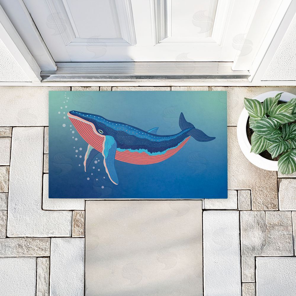 Darlene Seale | Coastal Whale with Bubbles Non-Woven Door Mat
