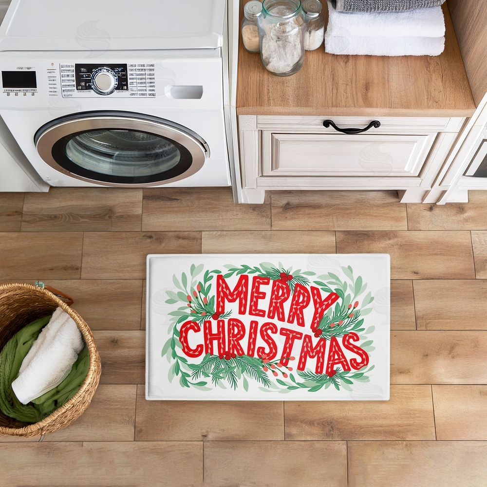 Heather McLaughlin | Retro Merry Christmas & Foliage Plush Bath Mat