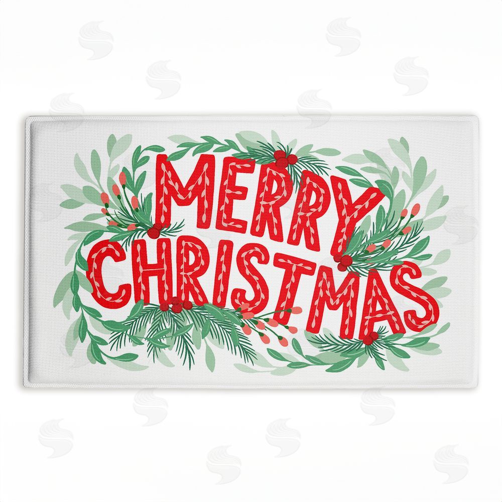 Heather McLaughlin | Retro Merry Christmas & Foliage Plush Bath Mat