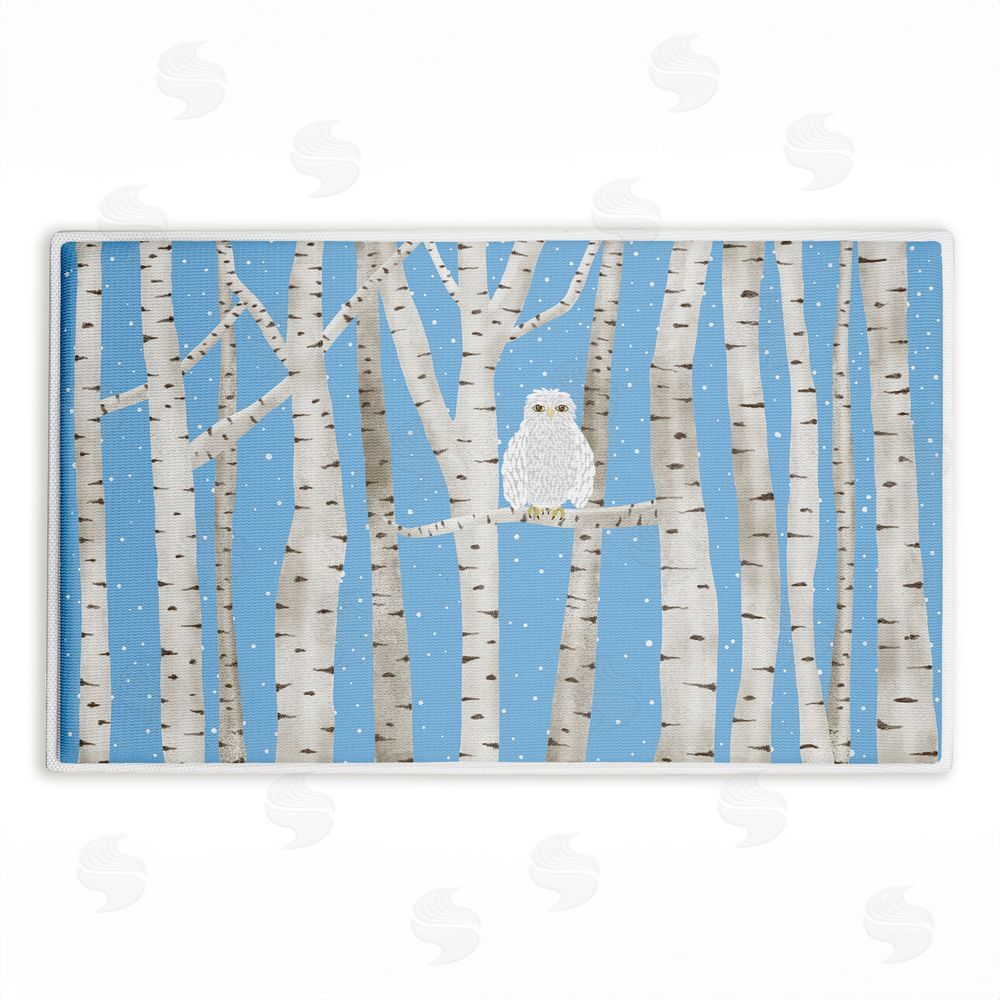 Darlene Seale | Winter Birches & Owl Plush Bath Mat