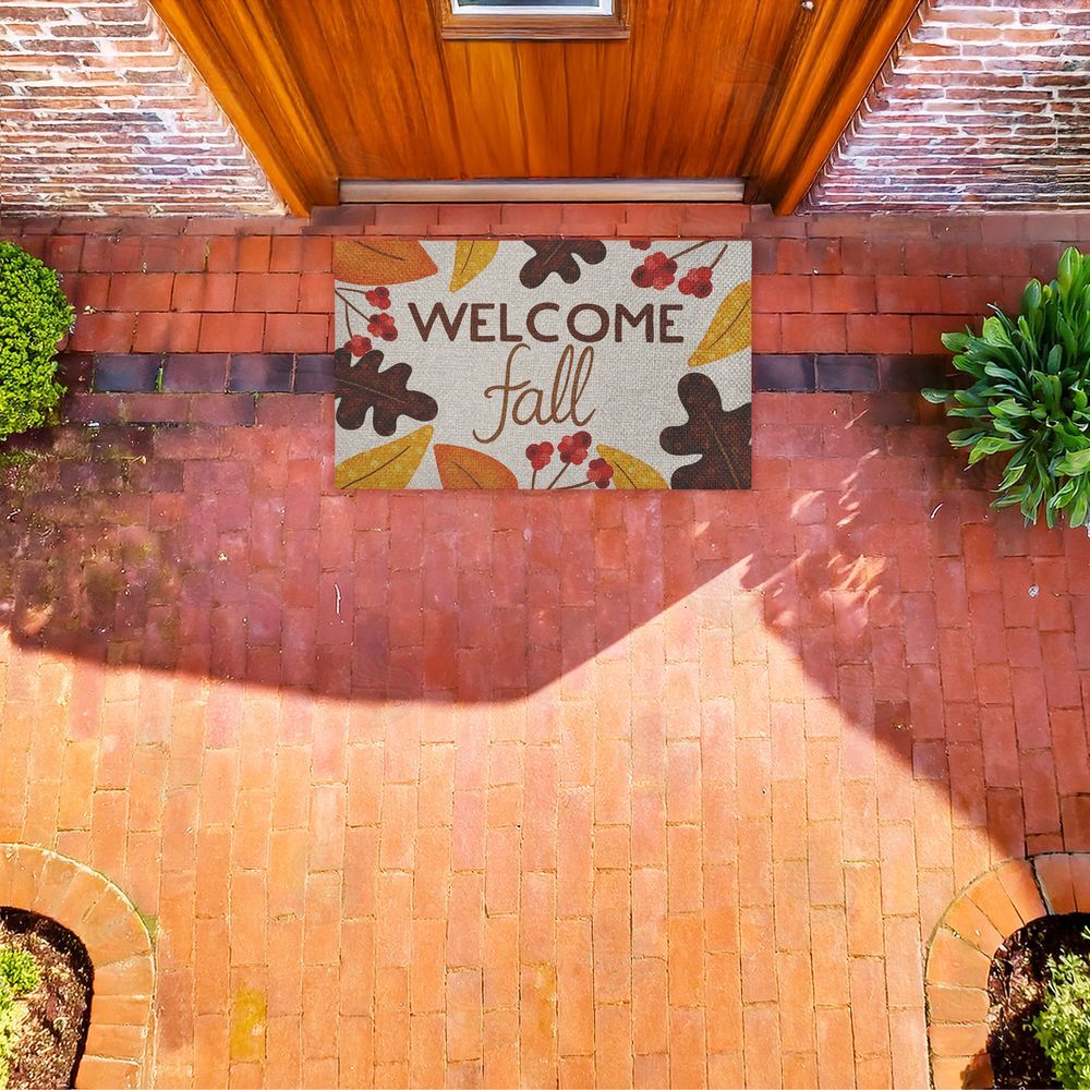 Emily Cromwell | Welcome Fall Leaf Border Faux Sisal Door Mat