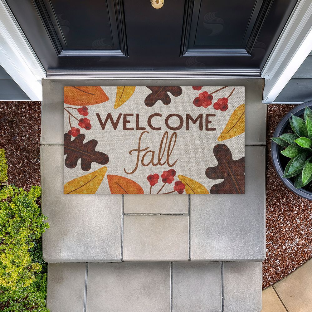 Emily Cromwell | Welcome Fall Leaf Border Faux Sisal Door Mat