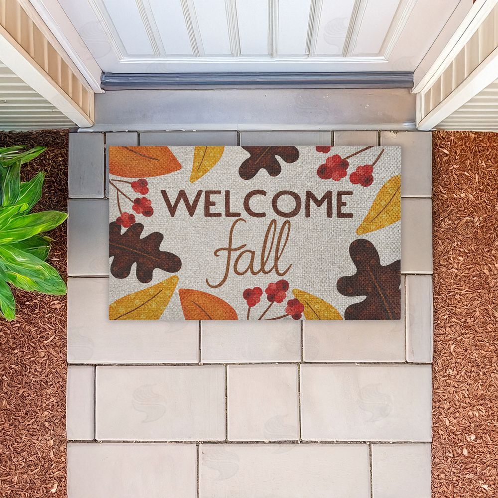 Emily Cromwell | Welcome Fall Leaf Border Faux Sisal Door Mat