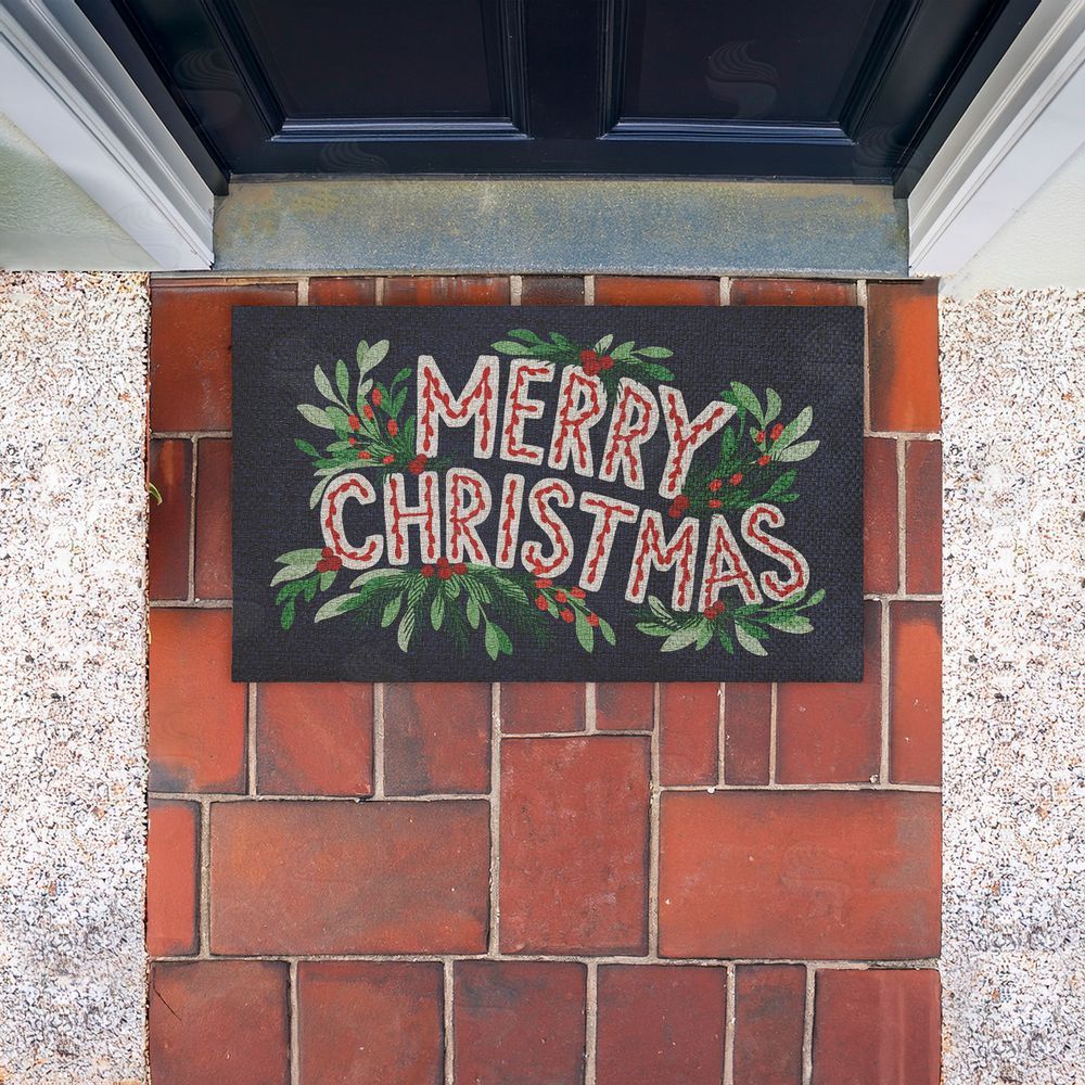 Heather McLaughlin | Merry Christmas with Foliage Faux Sisal Door Mat