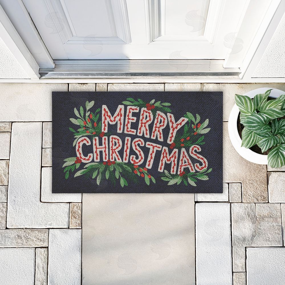 Heather McLaughlin | Merry Christmas with Foliage Faux Sisal Door Mat
