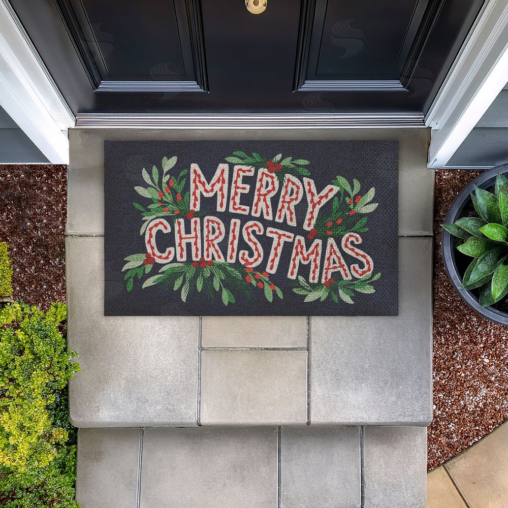 Heather McLaughlin | Merry Christmas with Foliage Faux Sisal Door Mat