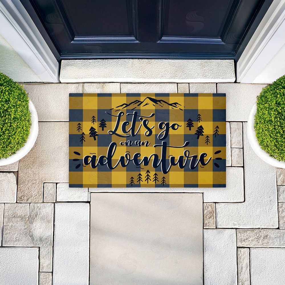Angela Nickeas | Let's Go Adventure Yellow Plaid Non-Woven Door Mat