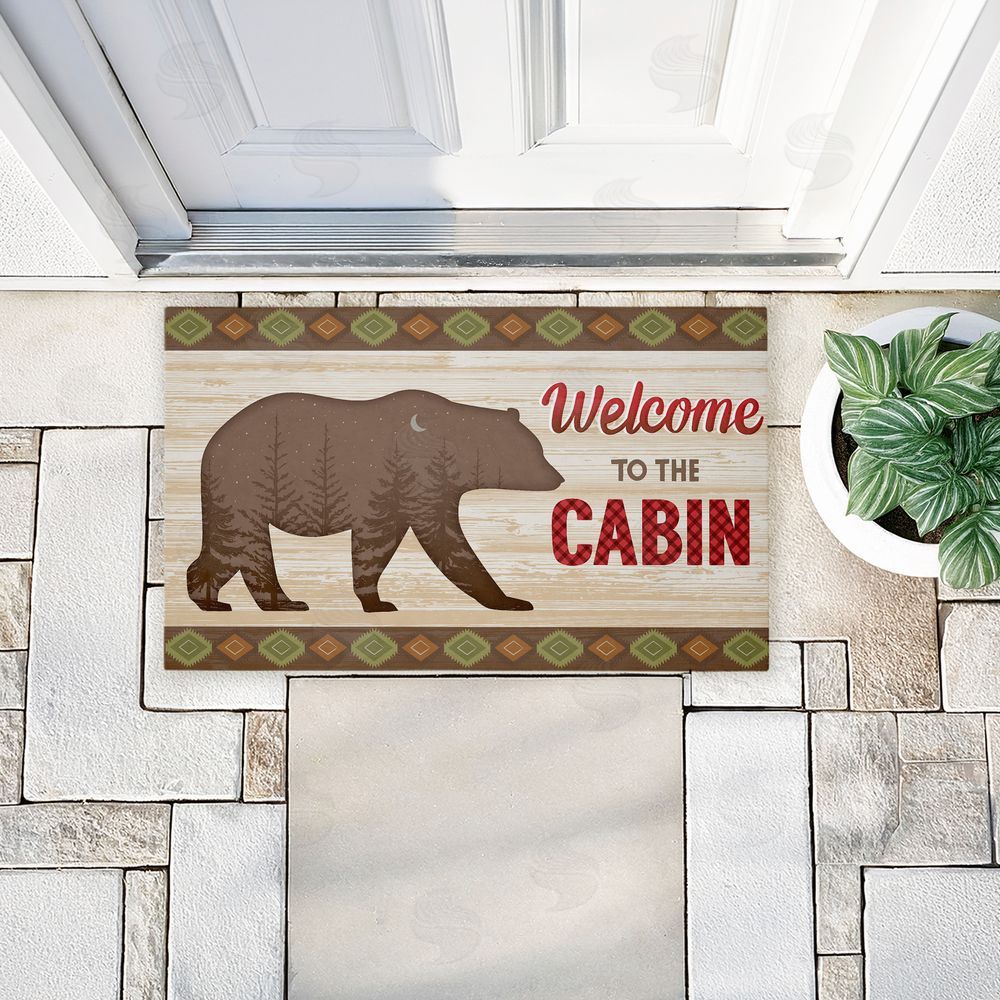Arrolynn Weiderhold | Cabin Welcome with Rustic Bear Non-Woven Door Mat