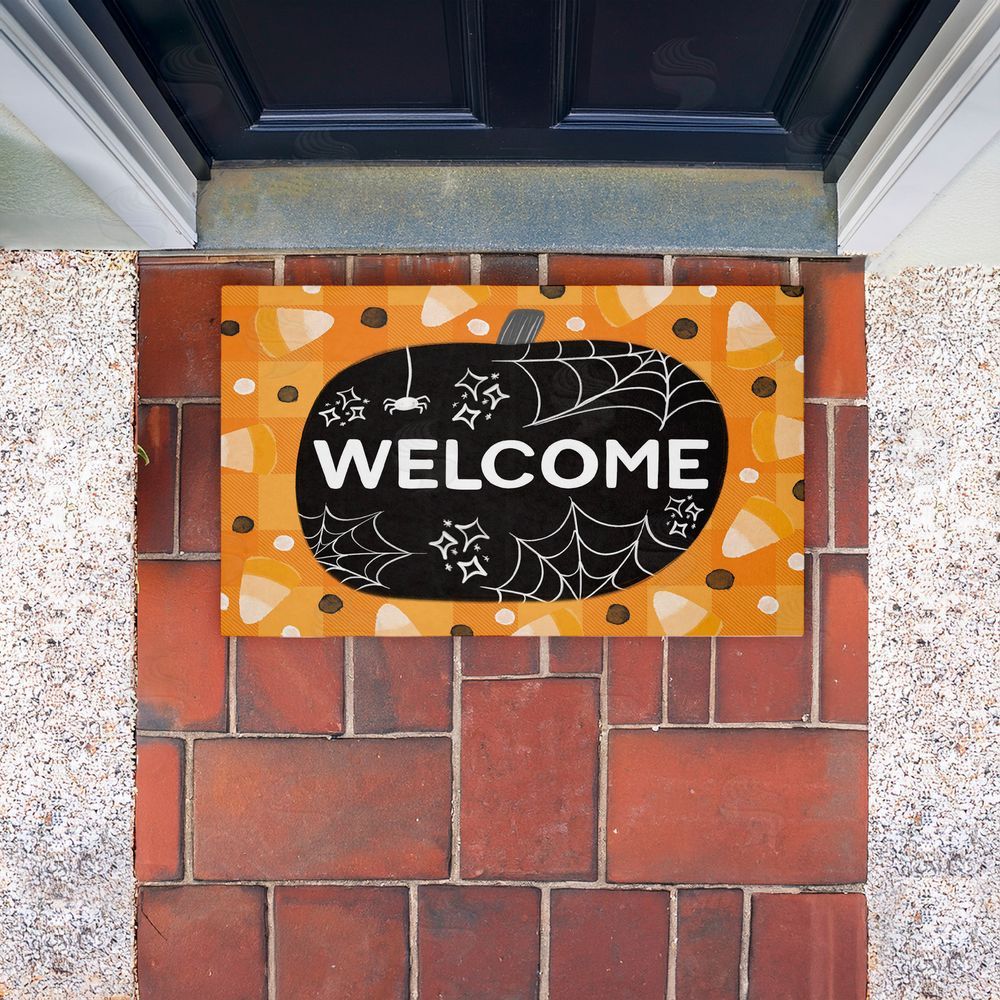 Emily Cromwell | Welcome Pumpkin Candy Corn Non-Woven Door Mat