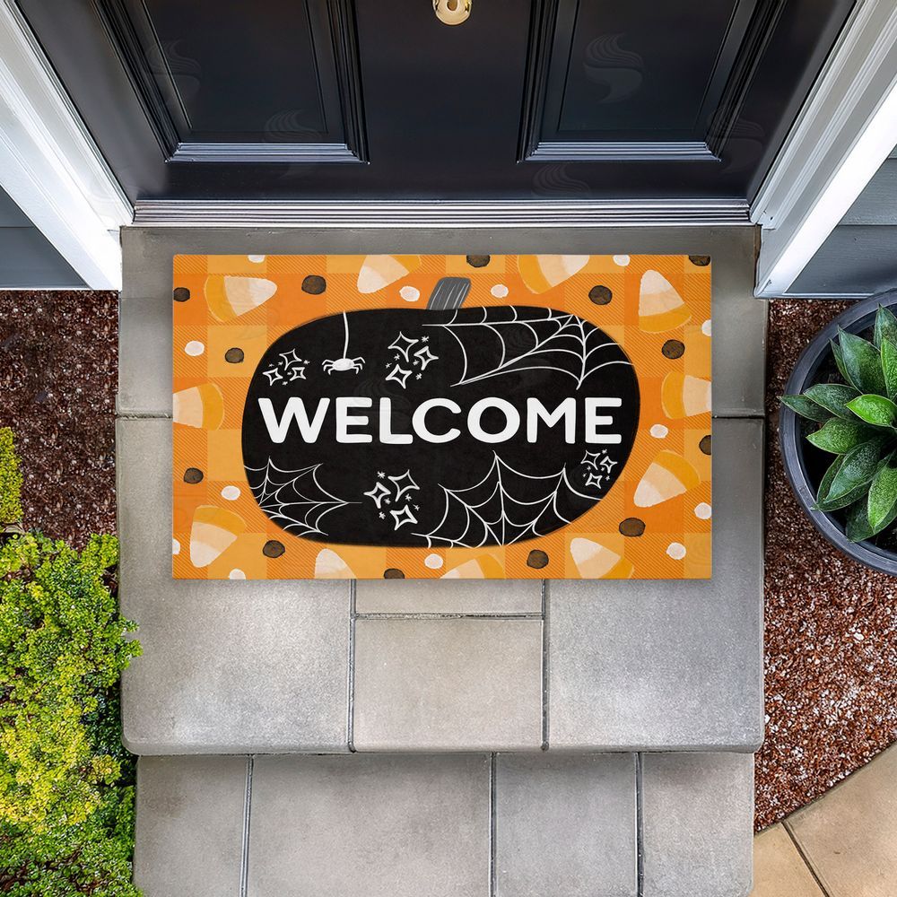 Emily Cromwell | Welcome Pumpkin Candy Corn Non-Woven Door Mat