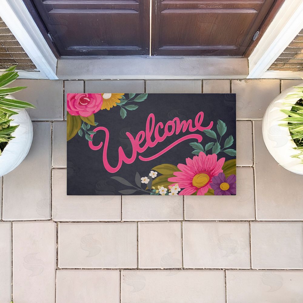 Angela Nickeas | Lovely Pink Flower Welcome Non-Woven Door Mat