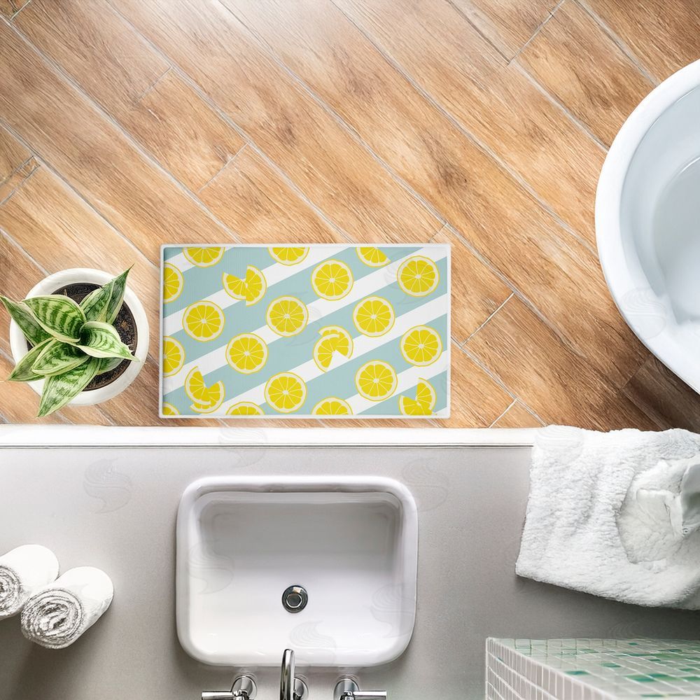 Anna Quach | Kitchen Lemony Stripes Plush Bath Mat