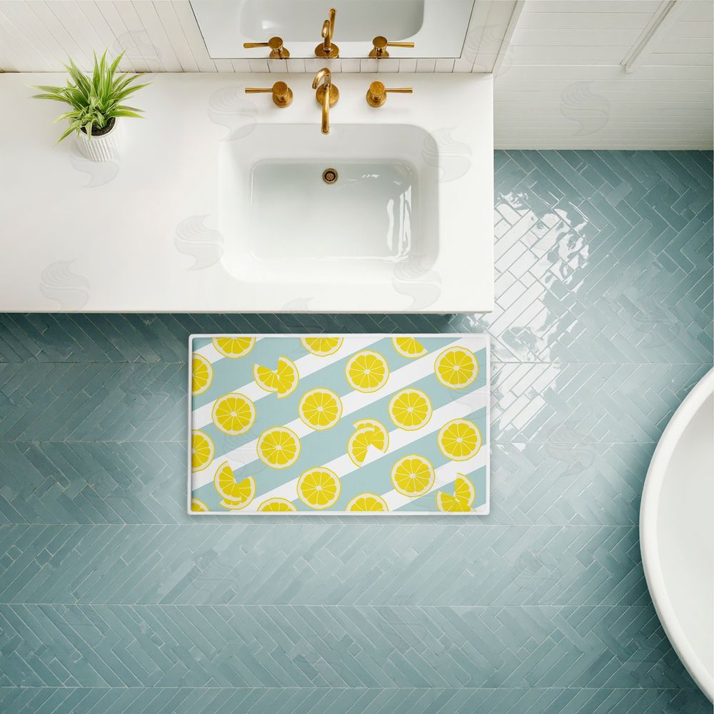 Anna Quach | Kitchen Lemony Stripes Plush Bath Mat