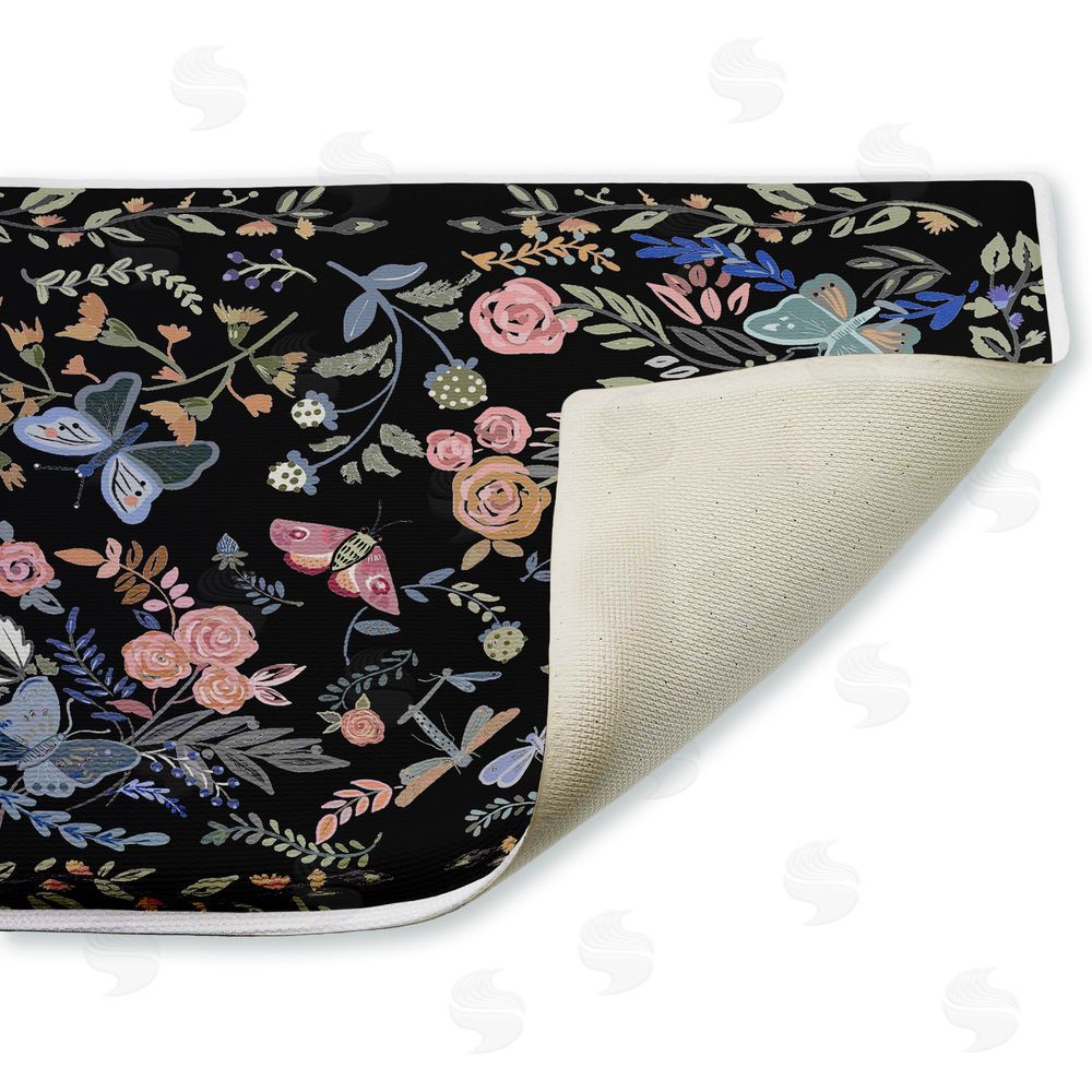 Ani Del Sol | Dark Flowers & Garden Friends Plush Bath Mat