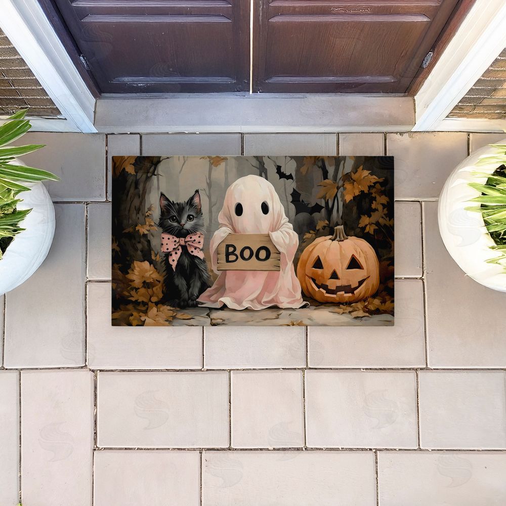 Arlington Prints | Cute Halloween Ghost & Kitten Non-Woven Door Mat