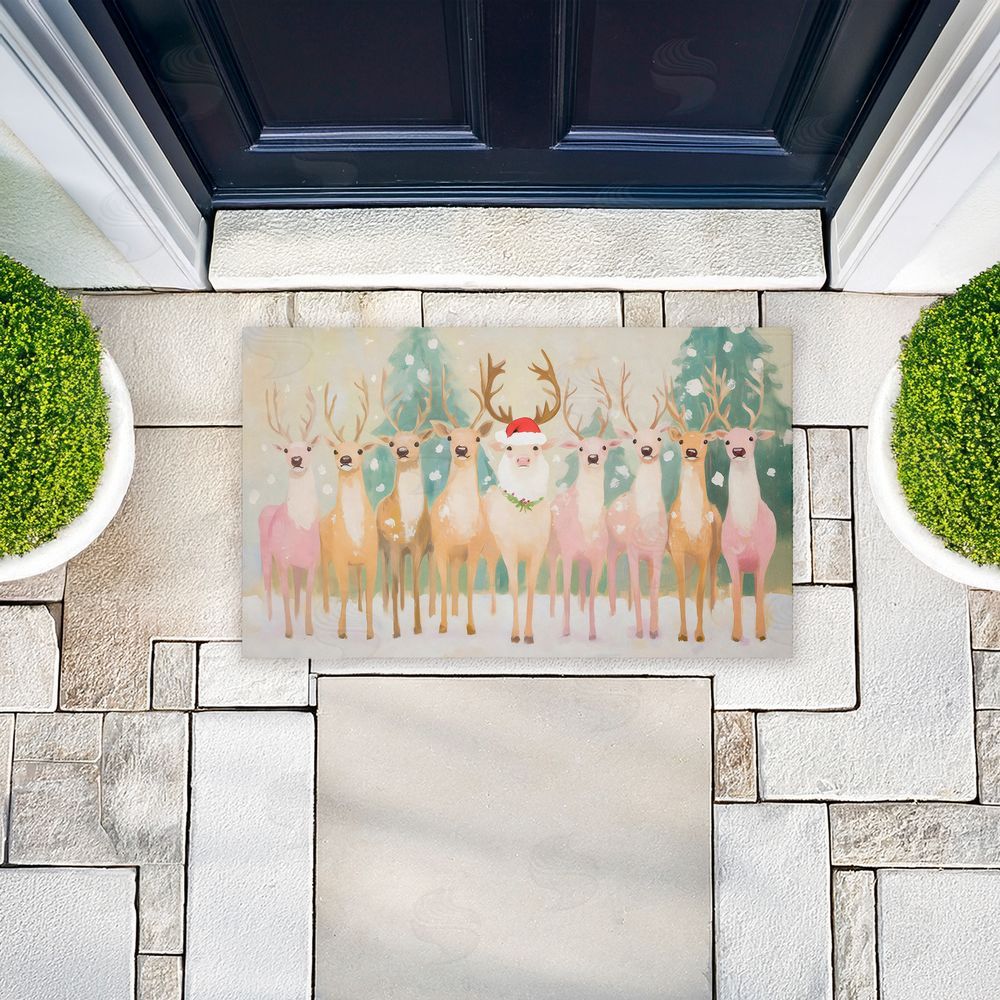 Arlington Prints | Pastel Santa's Reindeer Non-Woven Door Mat