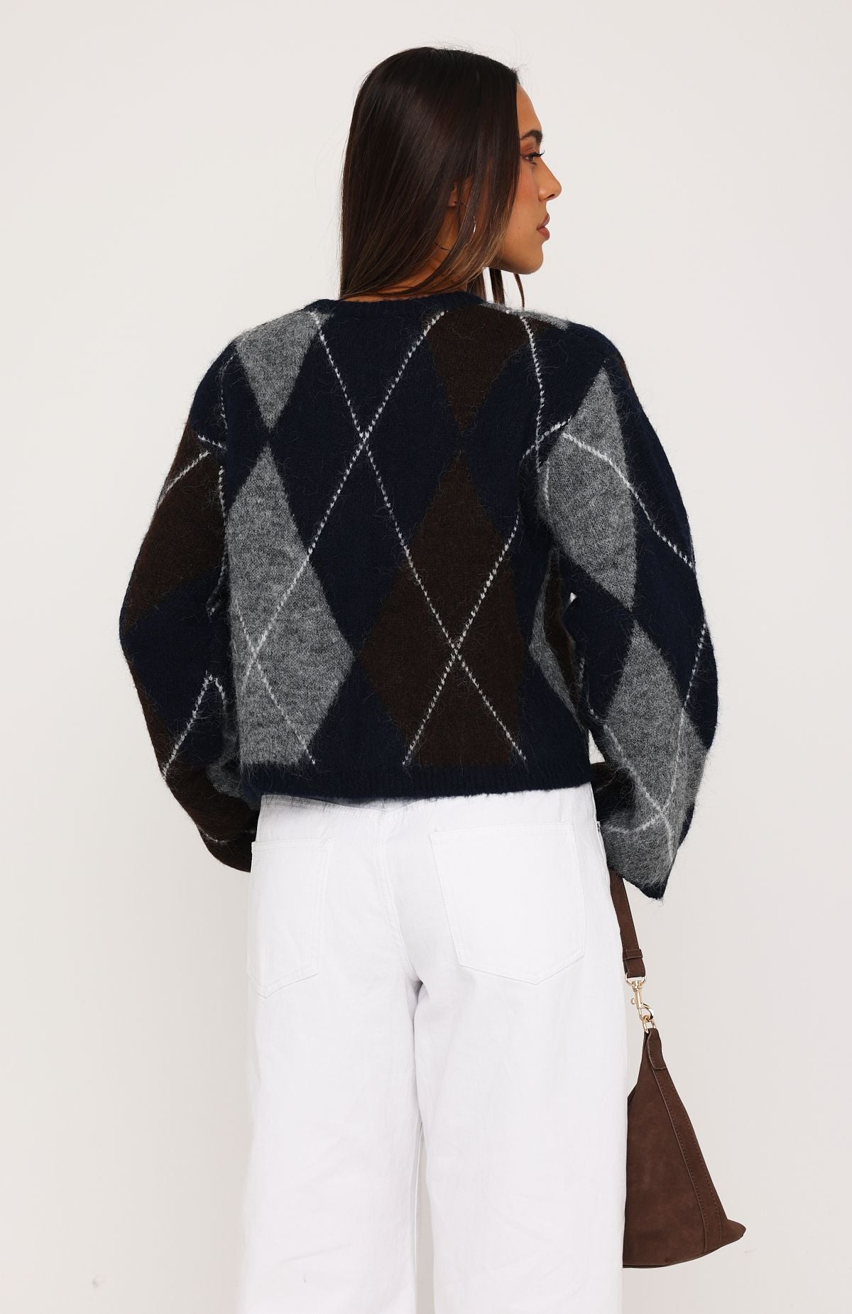 Rosy Glow Argyle Knit Sweater Navy