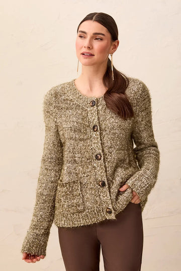CREW NECK SWEATER CARDIGAN WITH POCKETS