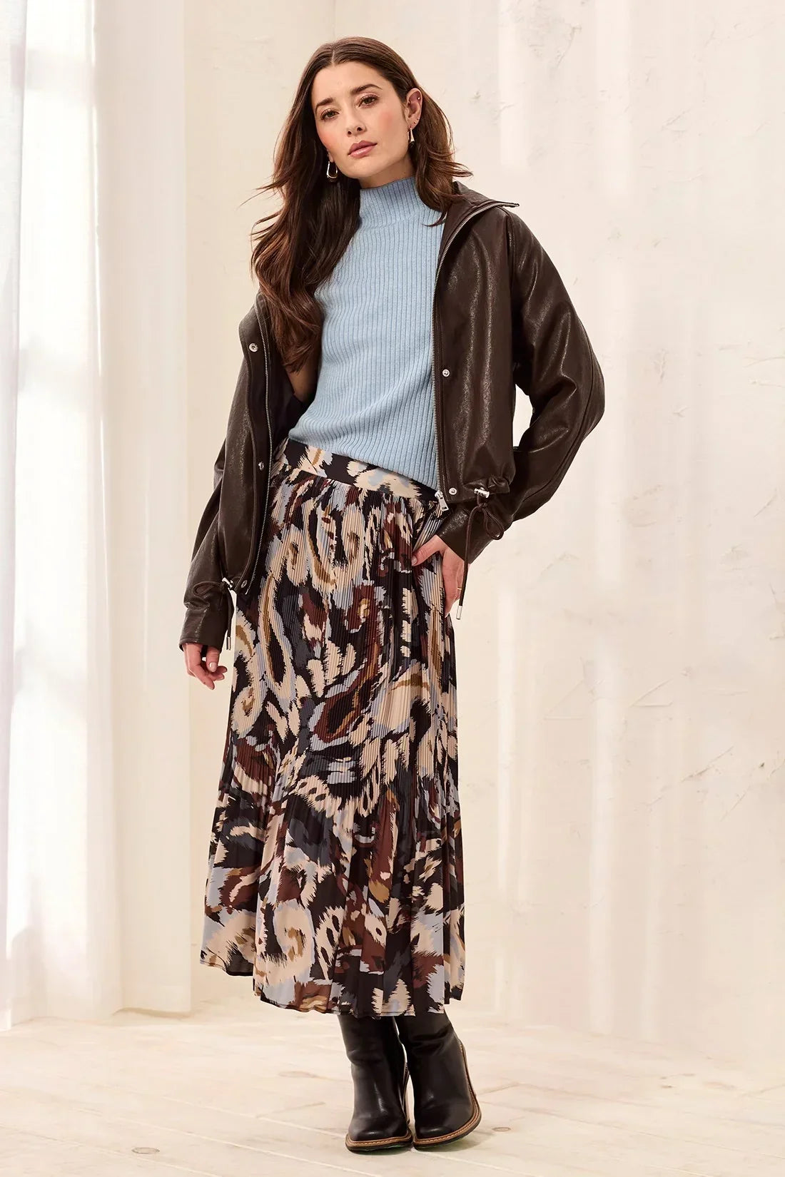 FLOWY PLISSE PRINTED SKIRT