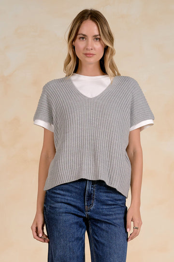 SHORT SLEEVE LAYERED SWEATER