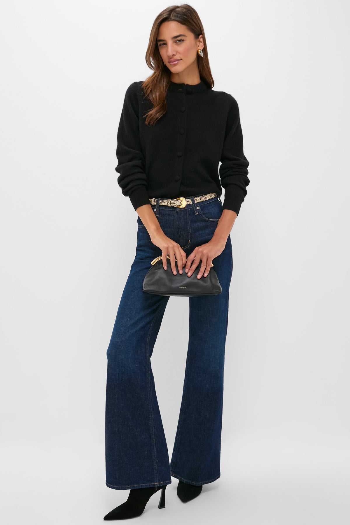 Black Cashmere Covered Button Quinn Cardigan