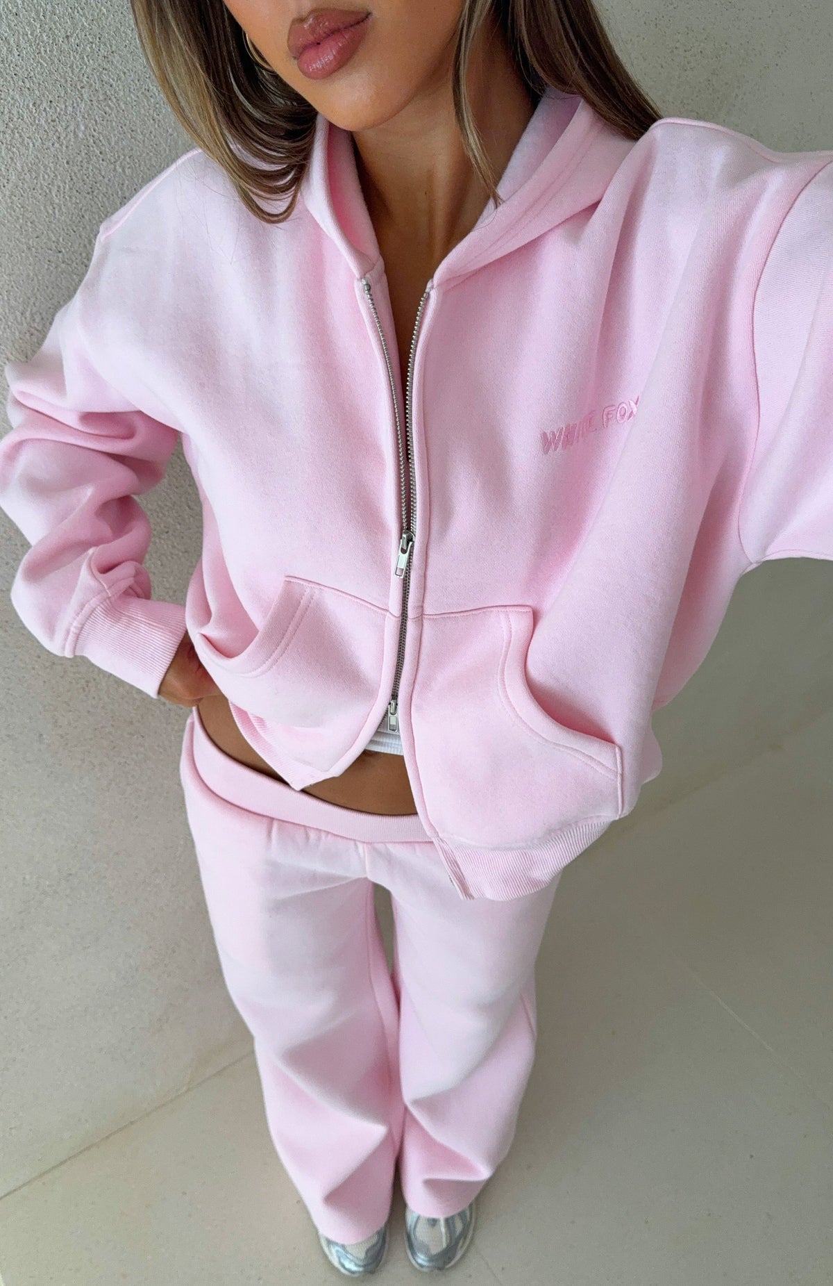Come A Long Way Boxy Zip Front Hoodie Pink