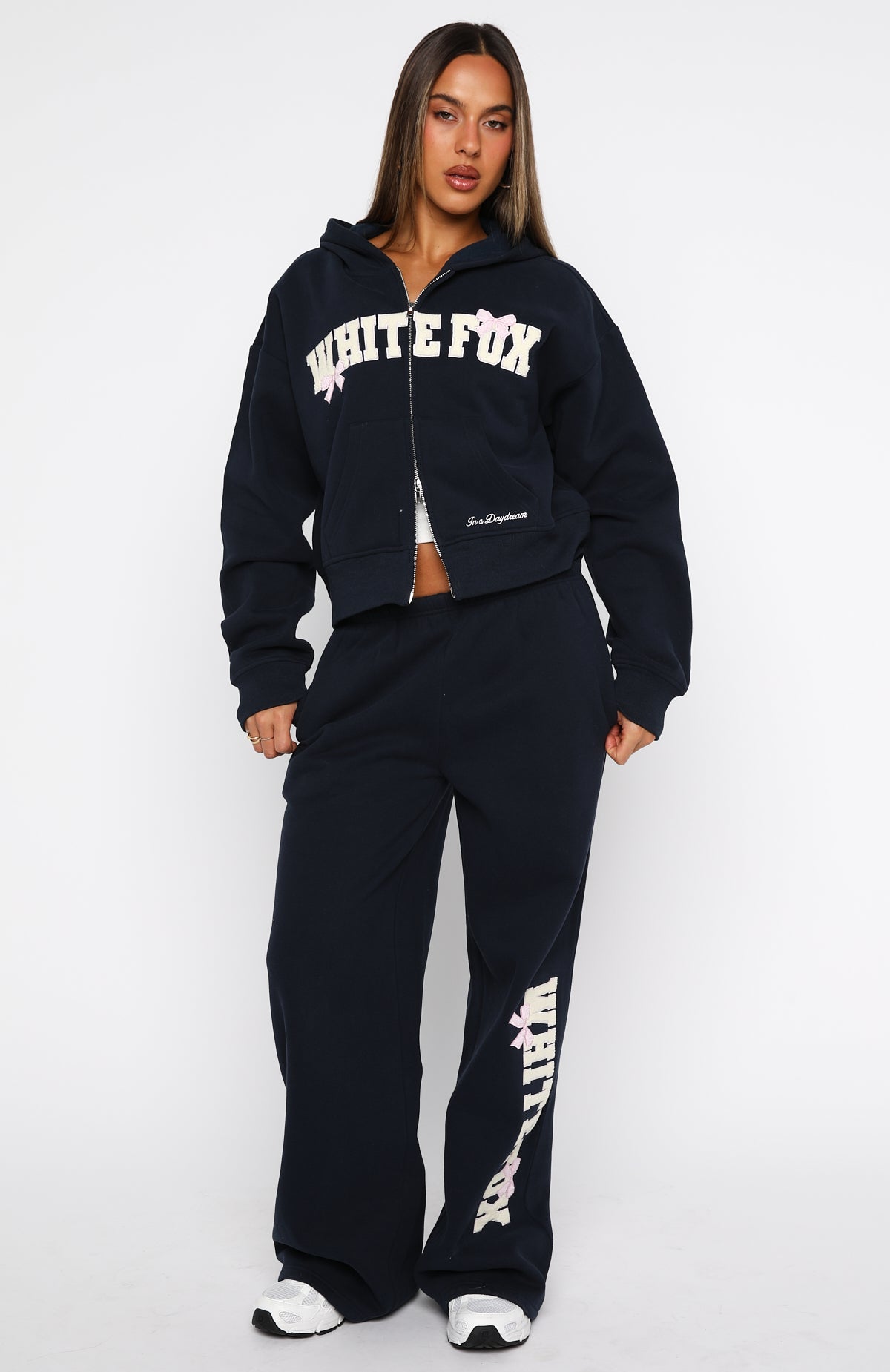 Daydreamers Madeline Boxy Zip Front Hoodie Navy